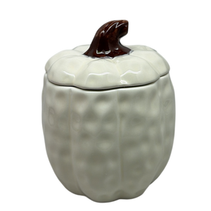 Covered Ceramic Pumpkin Jar Wax Candle - Cream