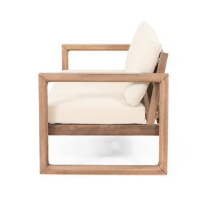Outdoor Acacia Wood Loveseat and Coffee Table Set with Cushions