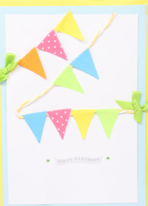 Handmade Embellished Birthday Celebration Card - Birthday Flags