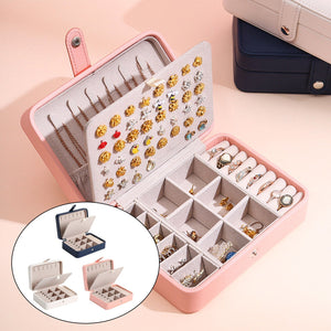 Leather Jewelry Box with Flip Top Compact Travel Organizer 16cm