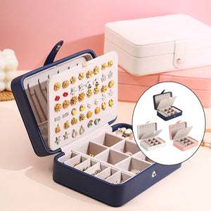 Leather Jewelry Box with Flip Top Compact Travel Organizer 16cm