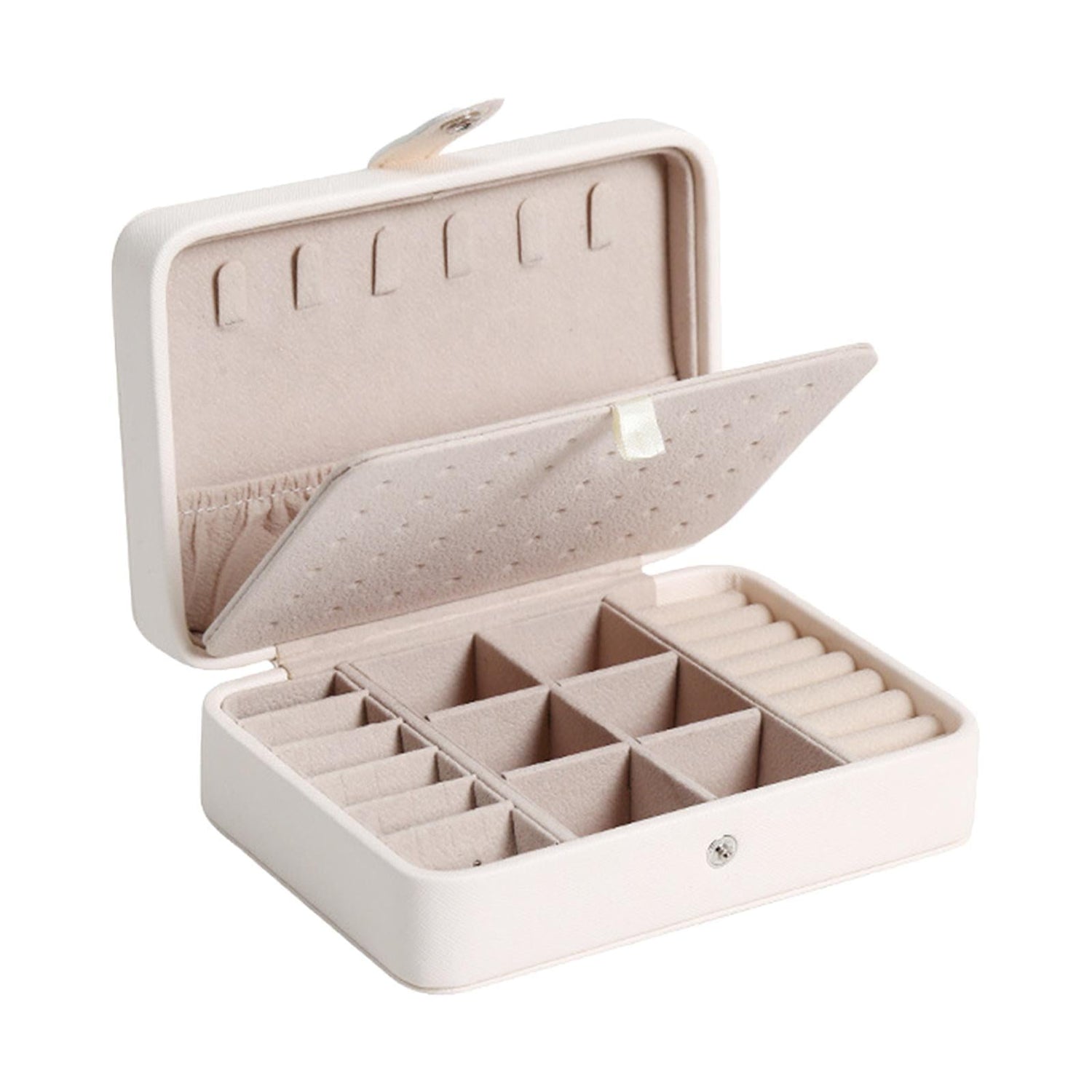 Leather Jewelry Box with Flip Top Compact Travel Organizer 16cm