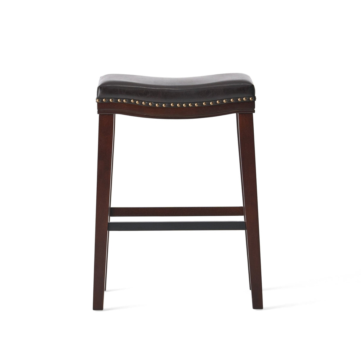 Leather Upholstered Saddle Bar Stool with Nailhead Trim - Bar Stool