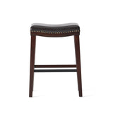Leather Upholstered Saddle Bar Stool with Nailhead Trim - Bar Stool
