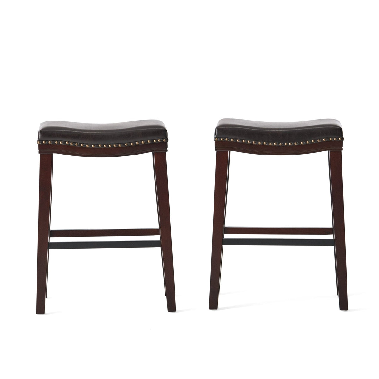 Leather Upholstered Saddle Bar Stool with Nailhead Trim - Bar Stool