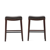 Leather Upholstered Saddle Bar Stool with Nailhead Trim - Bar Stool