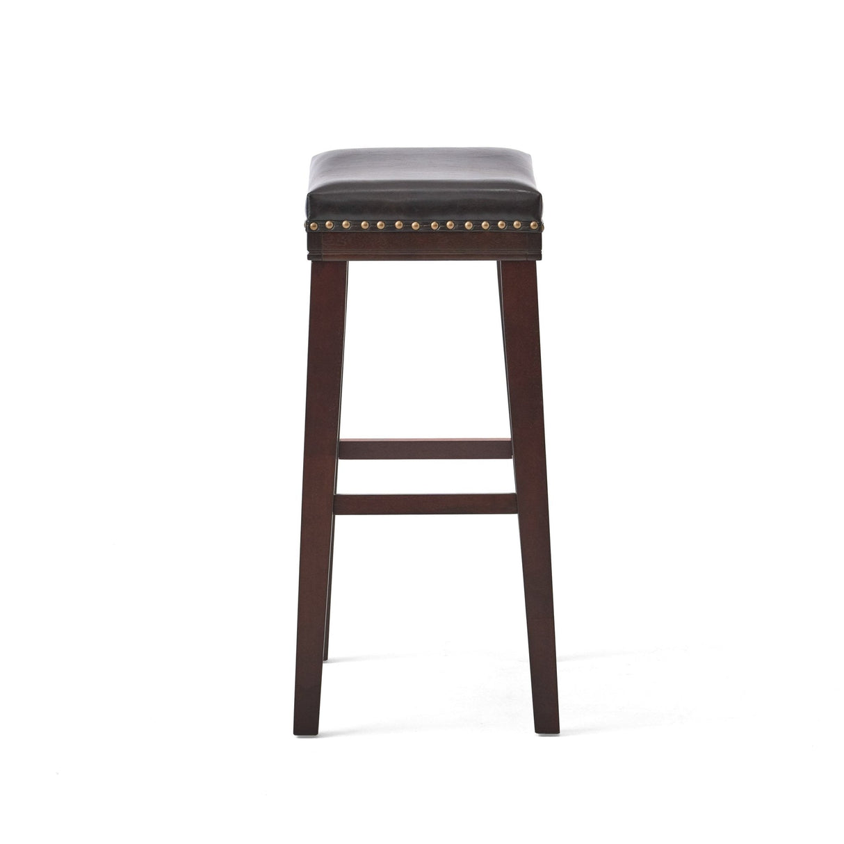 Leather Upholstered Saddle Bar Stool with Nailhead Trim - Bar Stool