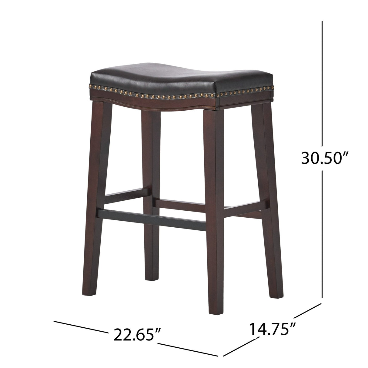 Leather Upholstered Saddle Bar Stool with Nailhead Trim - Bar Stool