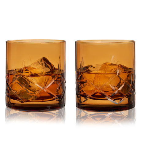 Admiral-cut-crystal-rocks-glasses-in-amber-viski®-Whiskey-Glasses