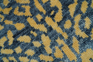 Leopard Animal Print Charcoal And Gold Hand Knotted Wool Rug