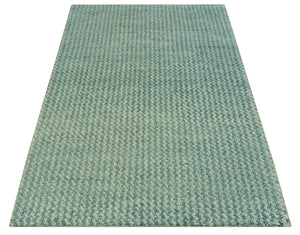 Light Blue and Beige Stripes Design Contemporary Custom Made wool Area Rug