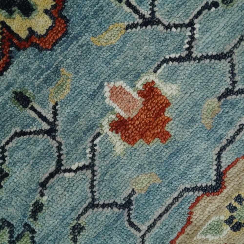Light Blue and Ivory hand knotted 8.10x11.8 Vibrant colorful Traditional Oushak Wool Area Rug