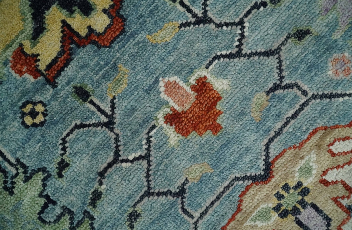 Light Blue and Ivory hand knotted 8.10x11.8 Vibrant colorful Traditional Oushak Wool Area Rug