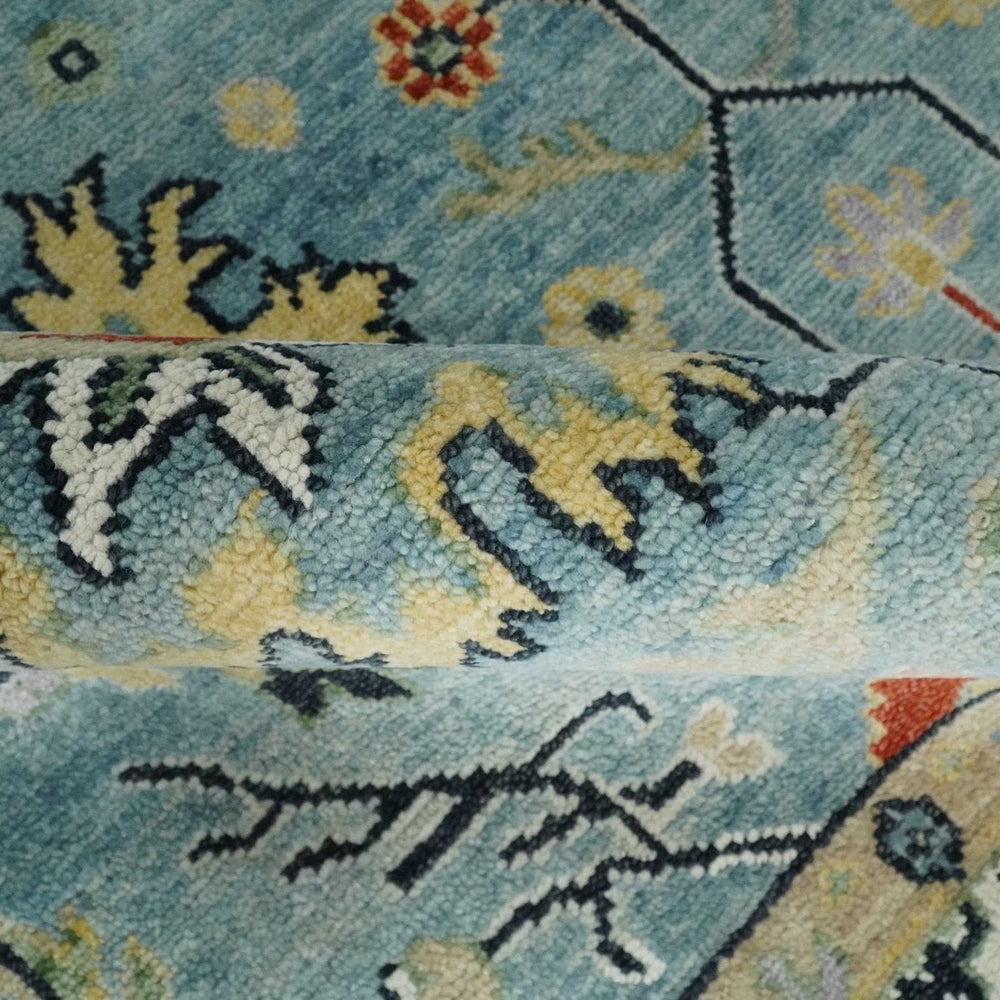 Light Blue and Ivory hand knotted 8.10x11.8 Vibrant colorful Traditional Oushak Wool Area Rug