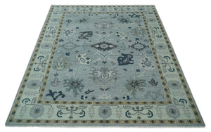 Light Blue Hand knotted Traditional Oushak Multi Size wool Area Rug