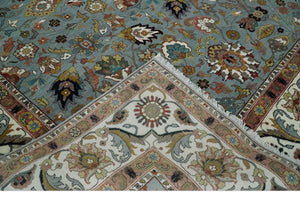 Light Blue, Ivory and Peach Turkish Design Traditional Floral 8x10 and 9x12 Hand Knotted Wool Area Rug