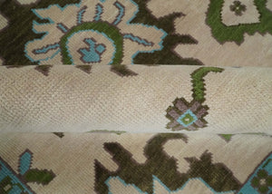 Light Peach, Green and Aqua Hand knotted Traditional Oushak 9x12 wool Area Rug