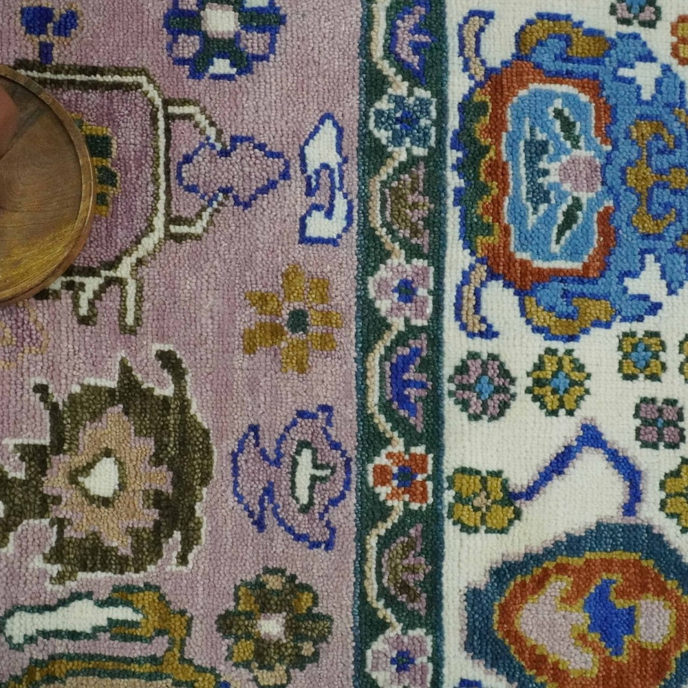 Light Purple, Ivory and Blue Hand knotted Traditional Oushak Multi Size wool Area Rug