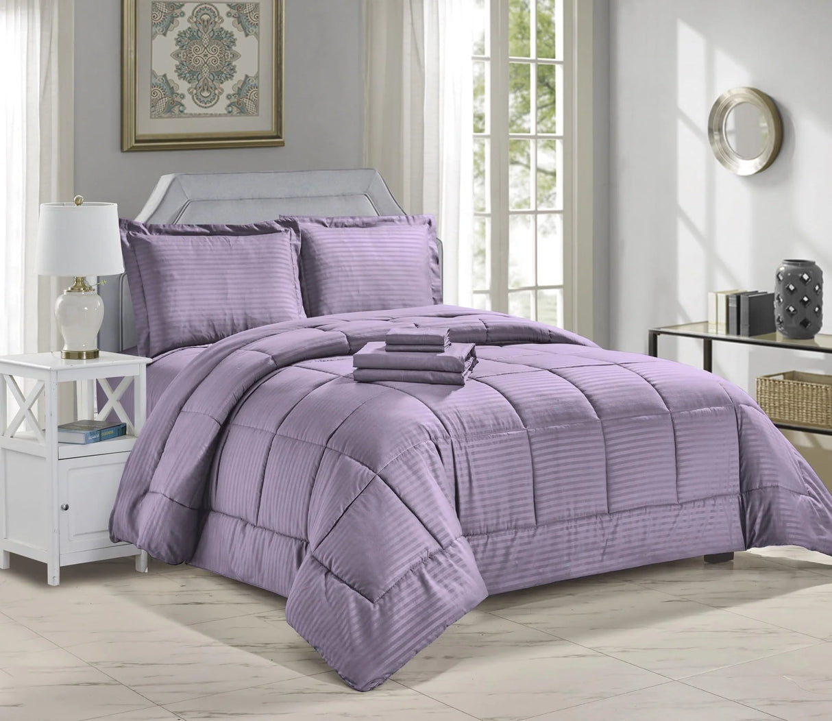 Home essentials  8 piece embossed stripe bed in a bag
