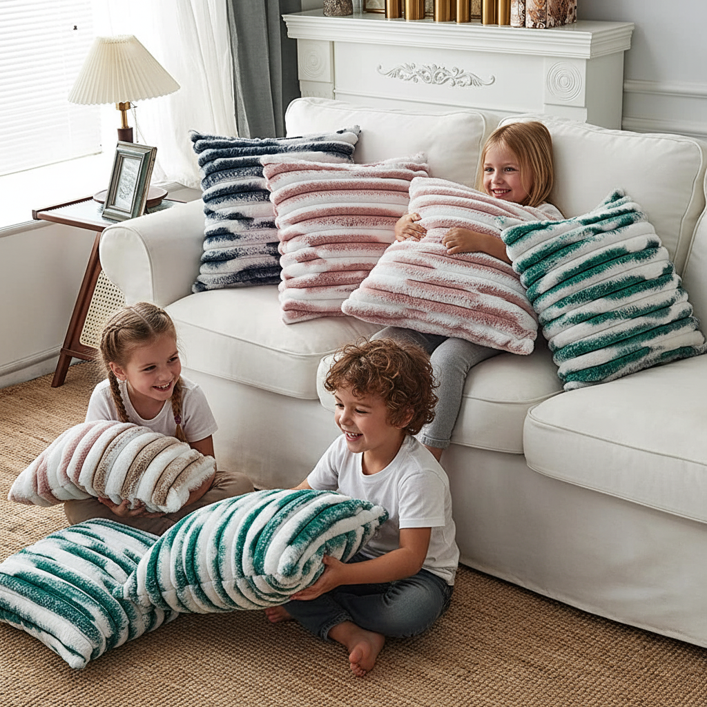 Coffee 18"x18" ribbed ombre faux fur throw pillow ultra-soft two-tone design luxury textured accent insert included