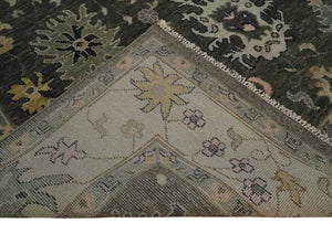 Custom Made Hand Knotted Dark Gray and Beige Traditional Wool Rug