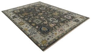 Custom Made Hand Knotted Dark Gray and Beige Traditional Wool Rug
