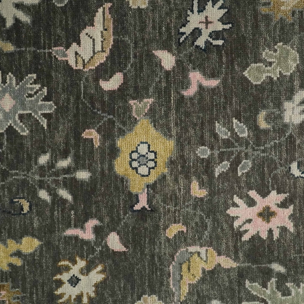 Custom Made Hand Knotted Dark Gray and Beige Traditional Wool Rug