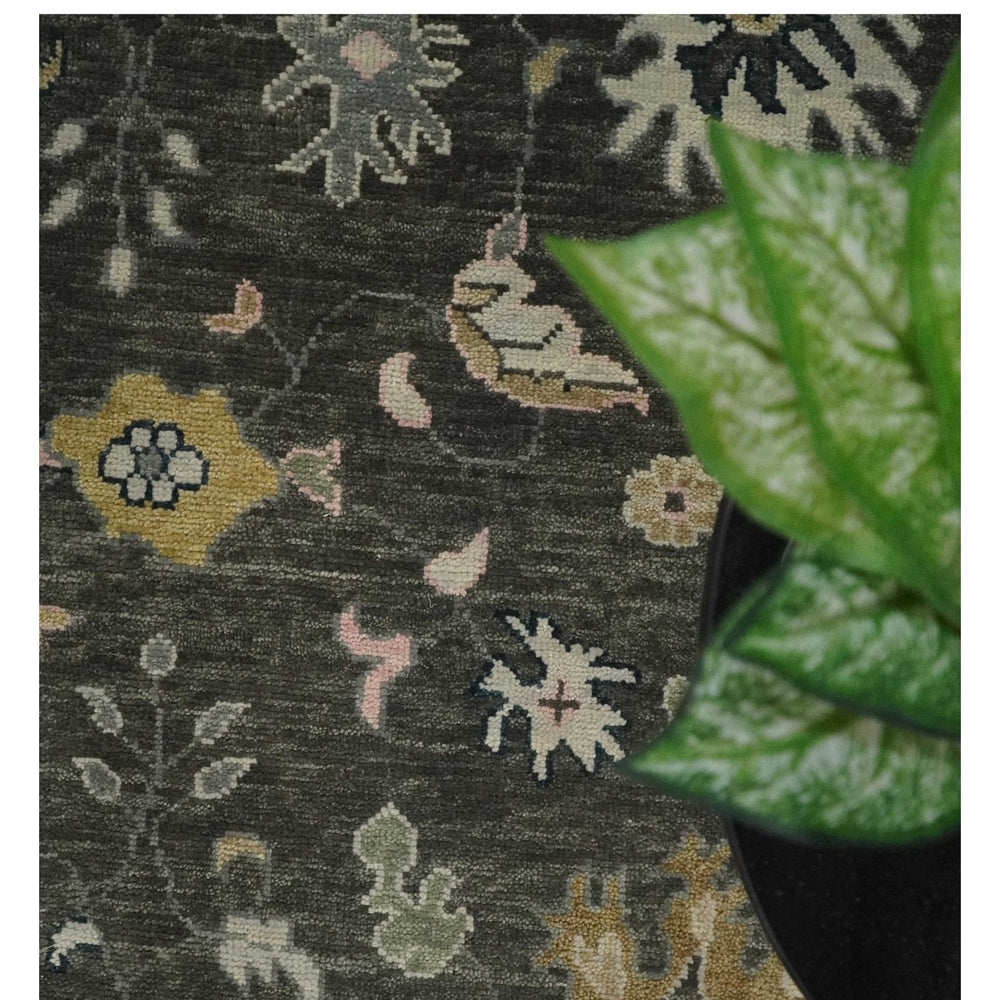 Custom Made Hand Knotted Dark Gray and Beige Traditional Wool Rug