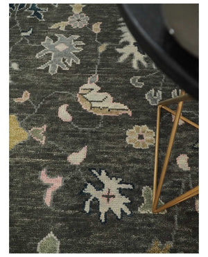 Custom Made Hand Knotted Dark Gray and Beige Traditional Wool Rug