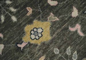 Custom Made Hand Knotted Dark Gray and Beige Traditional Wool Rug