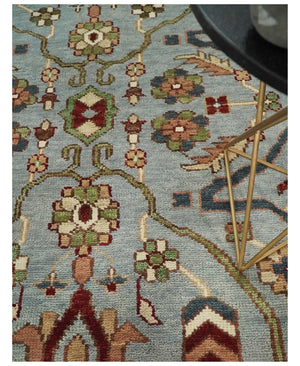 Custom Made Hand Knotted Silver, Olive and Ivory Traditional Oriental Oushak Wool Rug