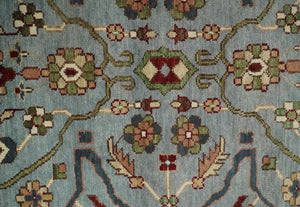Custom Made Hand Knotted Silver, Olive and Ivory Traditional Oriental Oushak Wool Rug