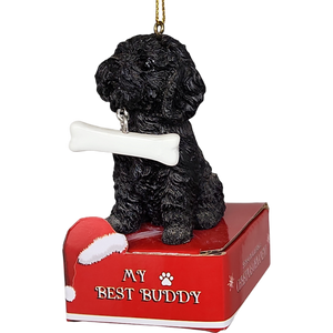 Poodle - Black with Bone Ornament