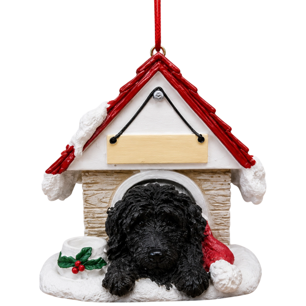 Ceramic Doghouse Ornament - Labradoodle - Dark