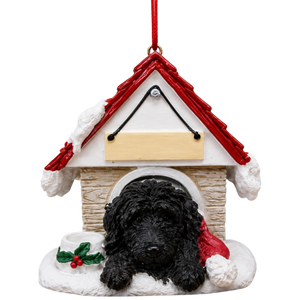 Ceramic Doghouse Ornament - Labradoodle - Dark