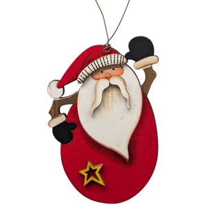 Saint Nick's Joyful Salute: Hand-Painted Plywood Ornament