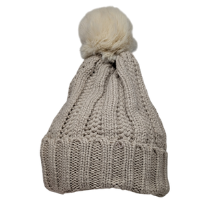 Knit Hat With Three Interchangeable Poms - Oatmeal