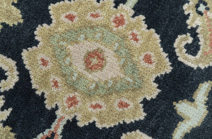 Long Runner 4x15 Hand Knotted Black Colorful Oushak Wool Rug