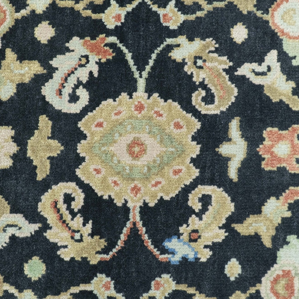 Long Runner 4x15 Hand Knotted Black Colorful Oushak Wool Rug