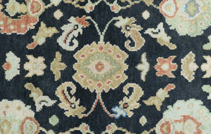 Long Runner 4x15 Hand Knotted Black Colorful Oushak Wool Rug