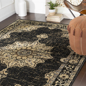Lostwithiel Black Medallion Rug