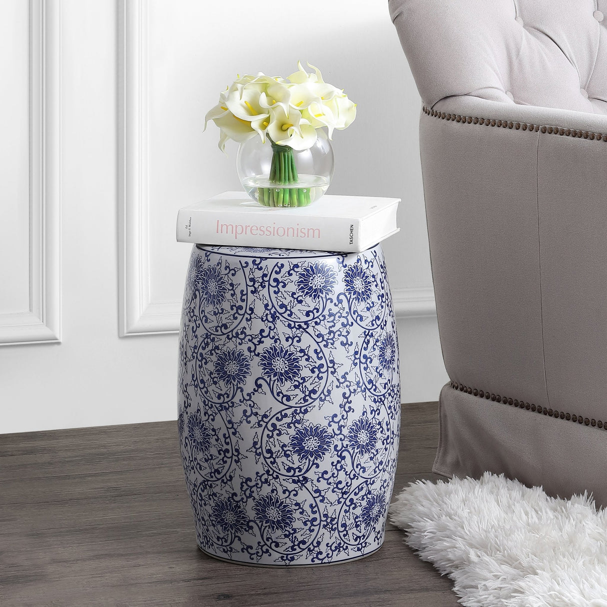 Lotus-chinoiserie-ceramic-drum-garden-stool-accent-Outdoor-Tables