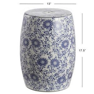 Lotus chinoiserie ceramic drum garden stool accent - Tuesday Morning - Outdoor Tables
