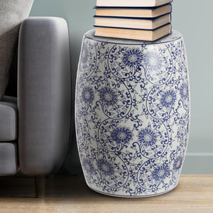 Lotus chinoiserie ceramic drum garden stool accent - Tuesday Morning - Outdoor Tables