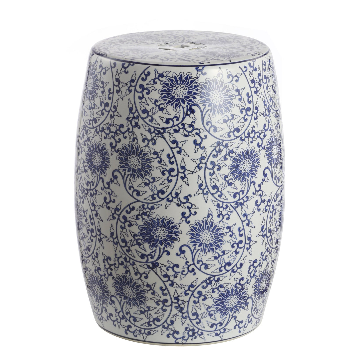 Lotus chinoiserie ceramic drum garden stool accent - Tuesday Morning - Outdoor Tables