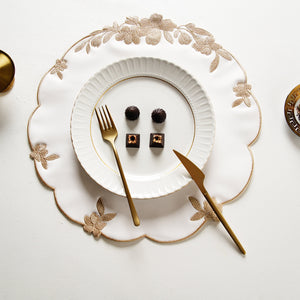 LOTUS WHITE GOLD ROUND FAUX LEATHER PLACEMAT