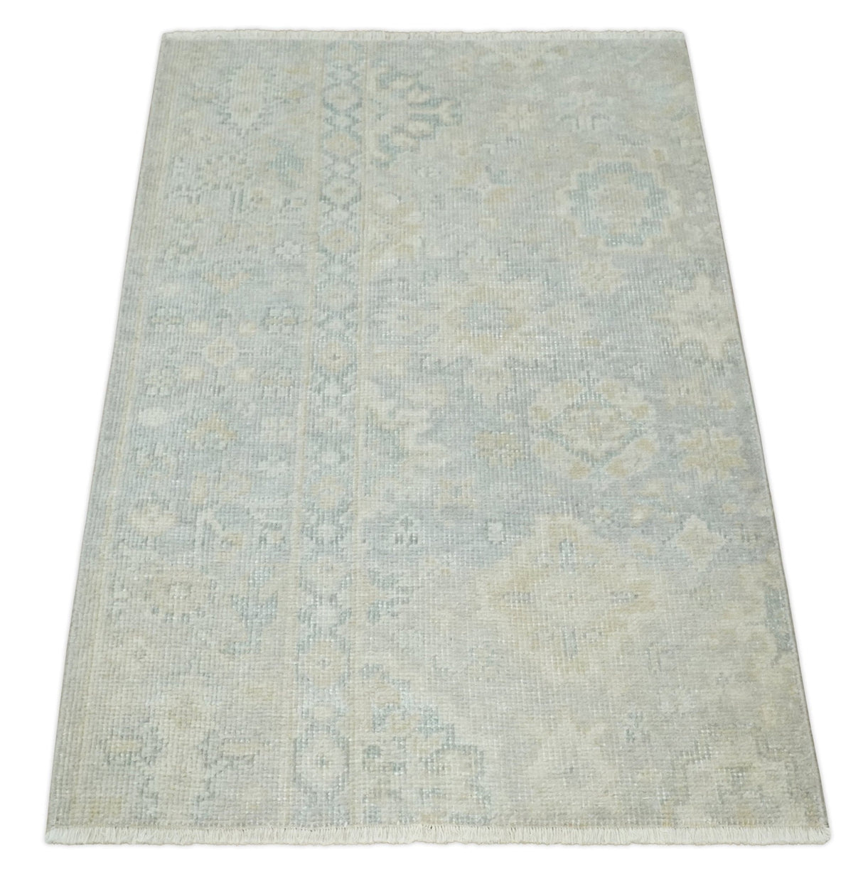2x3 Hand Knotted Gray And Beige Traditional Oushak Wool Rug