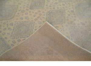 Low Pile 6x9 Hand Knotted Beige and Gray Traditional Wool Area Rug