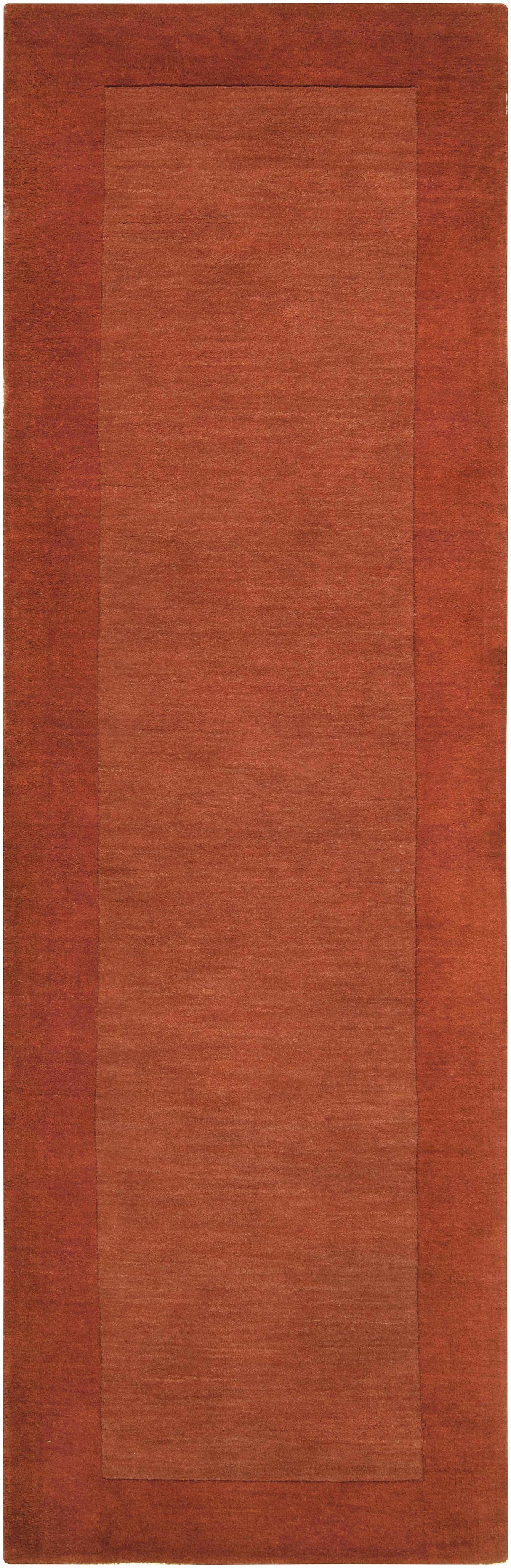 Bordered Solid Brick Red Wool Rug