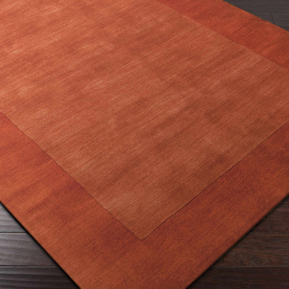 Bordered Solid Brick Red Wool Rug